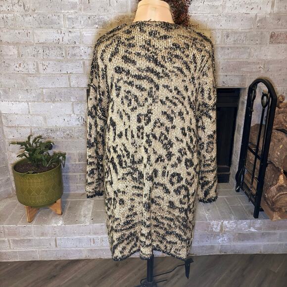 Democracy Open Front Animal Print Cardigan Size Large Bell Sleeves Pockets - Picture 4 of 10